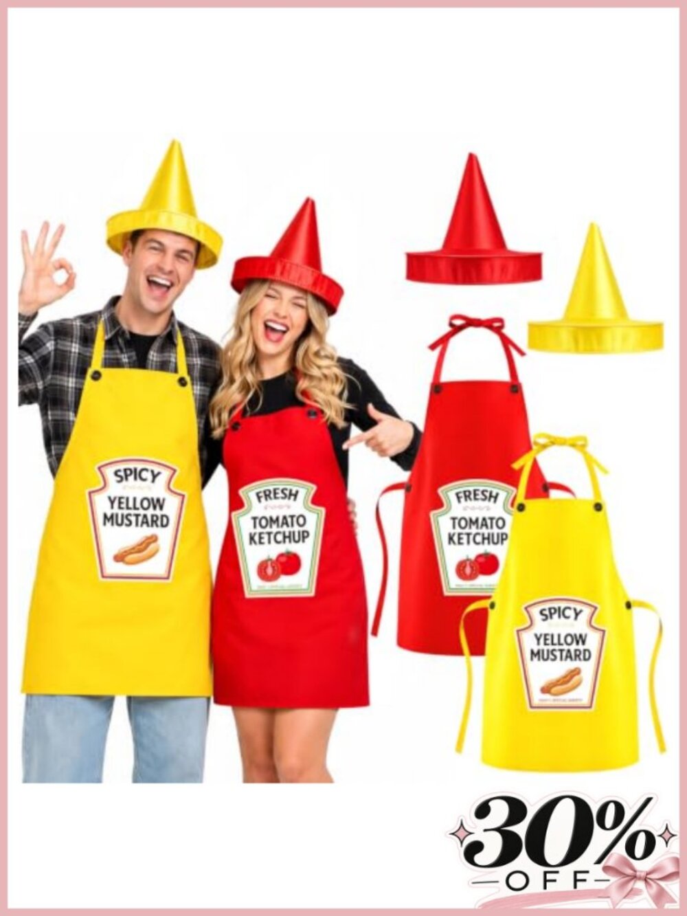 2 Pc Funny Condiment Apron Costume Set Cone Hats Adult Halloween Cosplay